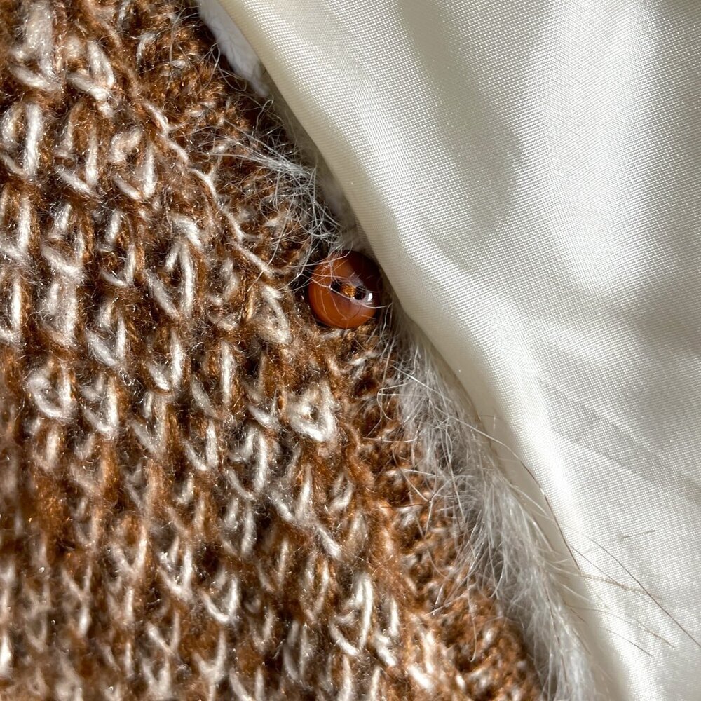 Oona & Maud Belted Cardigan XL Removable Faux Fur Trim Brown *SEE NOTES* - Picture 5 of 11